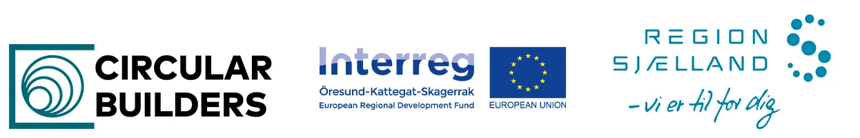 Logotyper: Cirvular builders, European Regional developement fund (EU), Region Själland - vi er til for dig